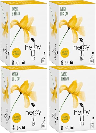 Herby Fit Tea Elma Sirkeli Ananaslı Diyete Destek Form Bitki Çayı, 4'lü Paket