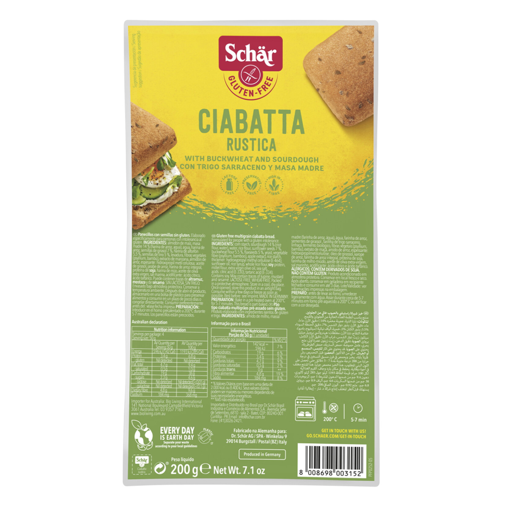 Schar Ciabettine Rustishe Glutensiz Esmer 250 G
