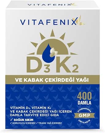 Vitafenix D3 K2 Vitamini ve Kabak Çekirdeği Yağı İçeren 1000 IU 20 mL D3K2 Damla Takviye
