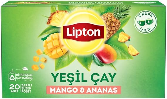 Lipton Mango ve Ananaslı Tropikal Bardak Poşet Yeşil Çay 20'li Paket