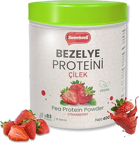 Sweetwell Çilek Aromalı Vegan Bezelye Proteini Tozu 400 gr -%83 Protein Içerir