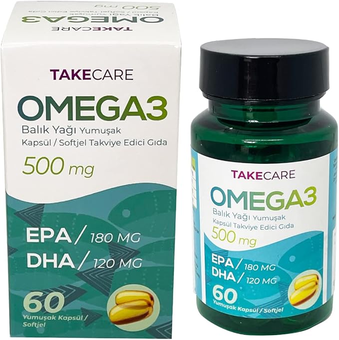 Doğadan İlaç Takecare Omega 3 Balık yağı fish oil 500 mg 60 adet Softjel Yumuşak Kapsül takviye edici gıda EPA DHA