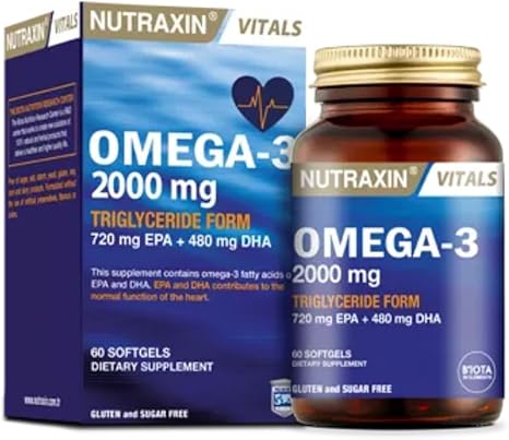 Nutraxin Vitals Omega-3 2000 mg EPA + DHA Balık Yağı içeren Takviye Edici Gıda (1 x 60 kapsül)