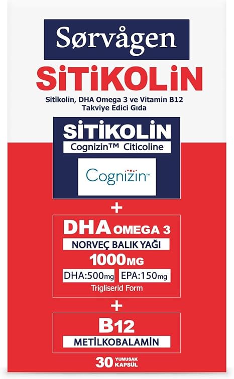 Sorvagen Sitikolin DHA Omega 3 ve B12, 30 kapsül