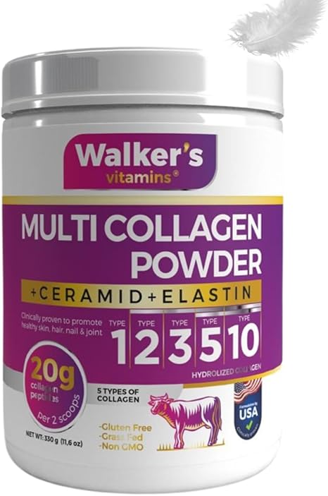 Walker's Vitamins%100 Saf ve Doğal Ceramide, Elastin, Cranberry, İçeren Çift Hidrolize Kolajen