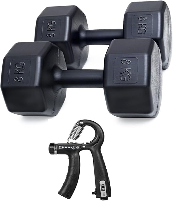 Besinistanbul 8 Kg Dambıl X 2 Adet = 16 Kg + Sayaçlı Ayarlanabilir El Yayı SİYAH