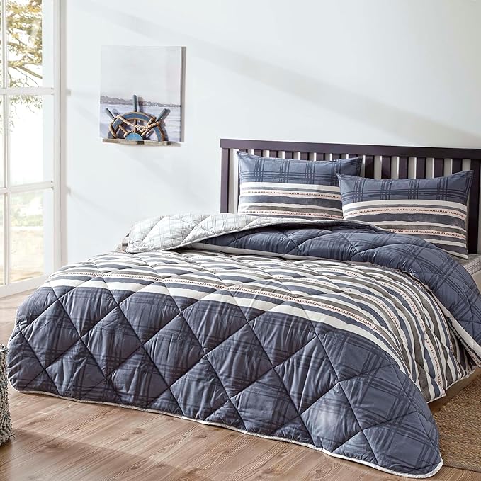 Taç Wilson Geometrik Desenli%100 Pamuk Yorgan Seti, Lacivert, Çift Kişilik